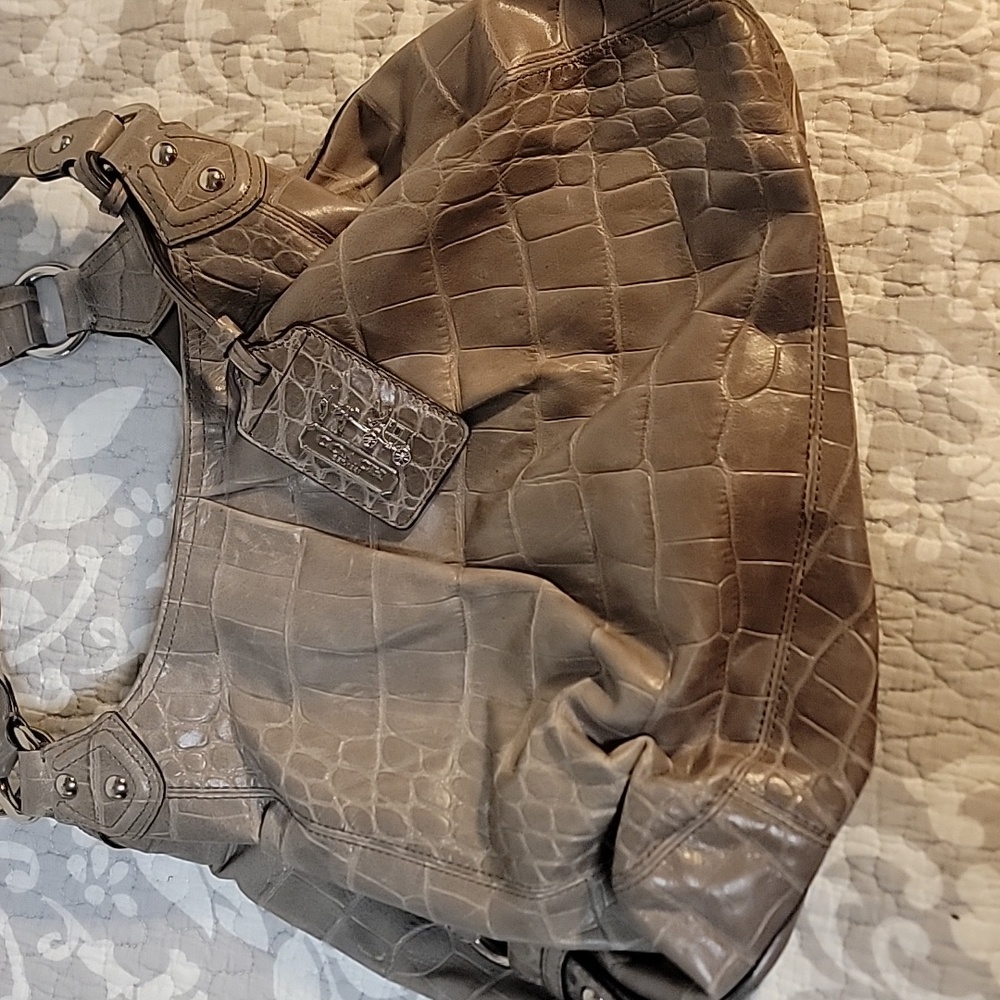Coach light grey croc leather bag